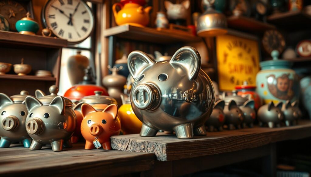 choosing a vintage piggy bank