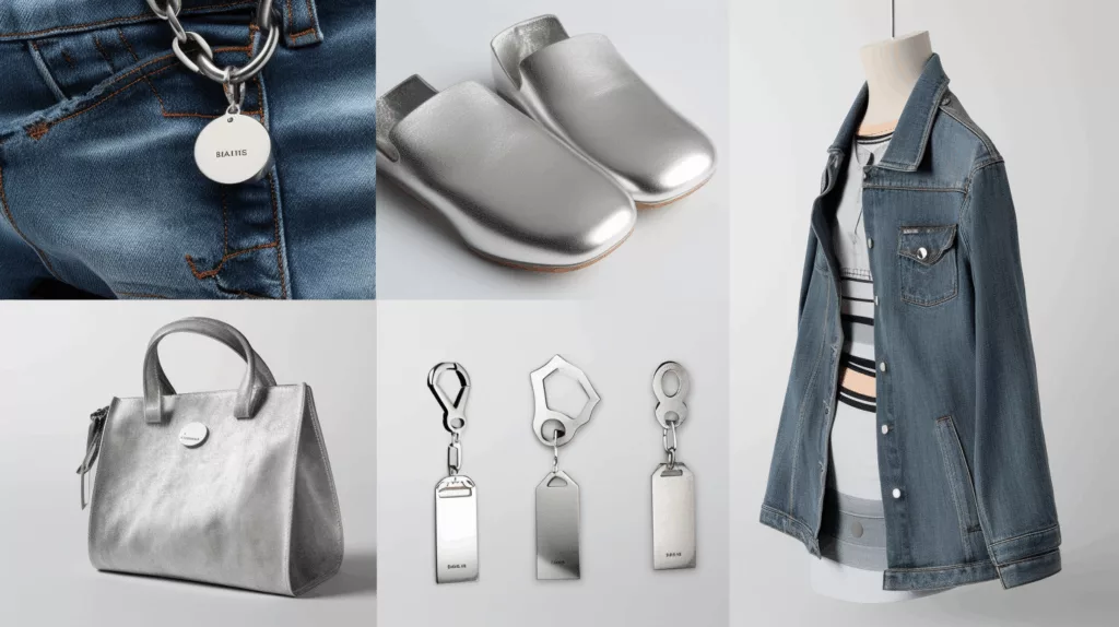 Zinc alloy tags applied in jeans, handbags, blazers, and footwear by Gairun