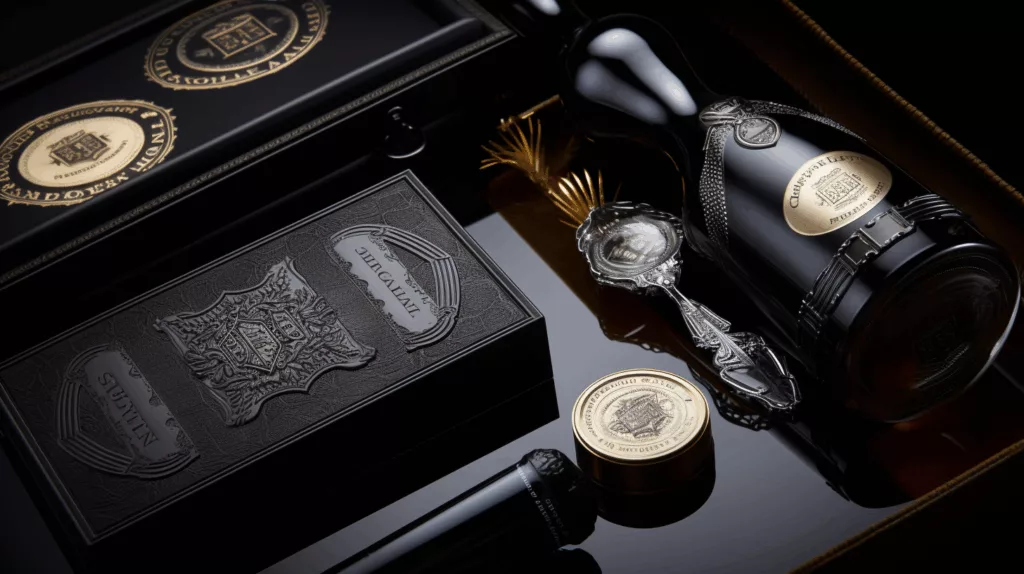 A collection of zinc alloy decorative labels and nameplates for cosmetics, wine bottles, and luxury gift boxes manufactured by Gairun