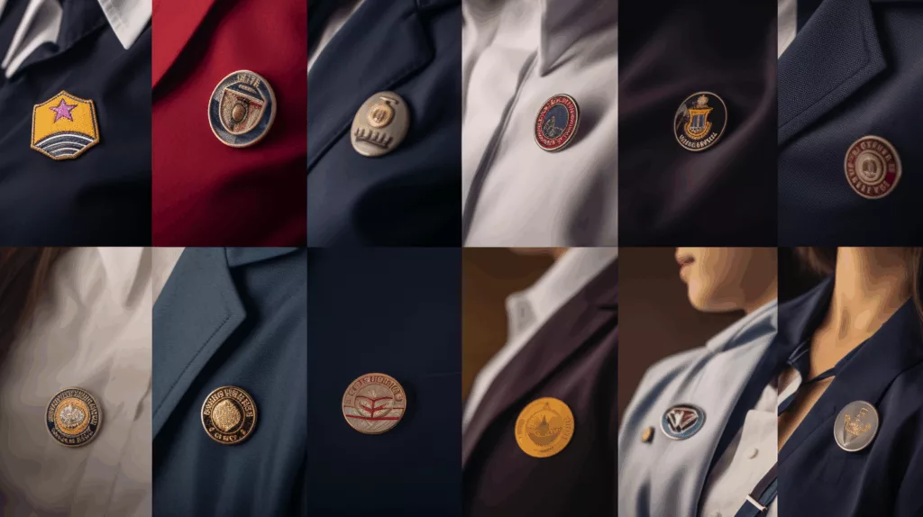 Applications of custom zinc alloy badges including corporate branding, promotional campaigns, school badges, and collectible lapel pins by Gairun