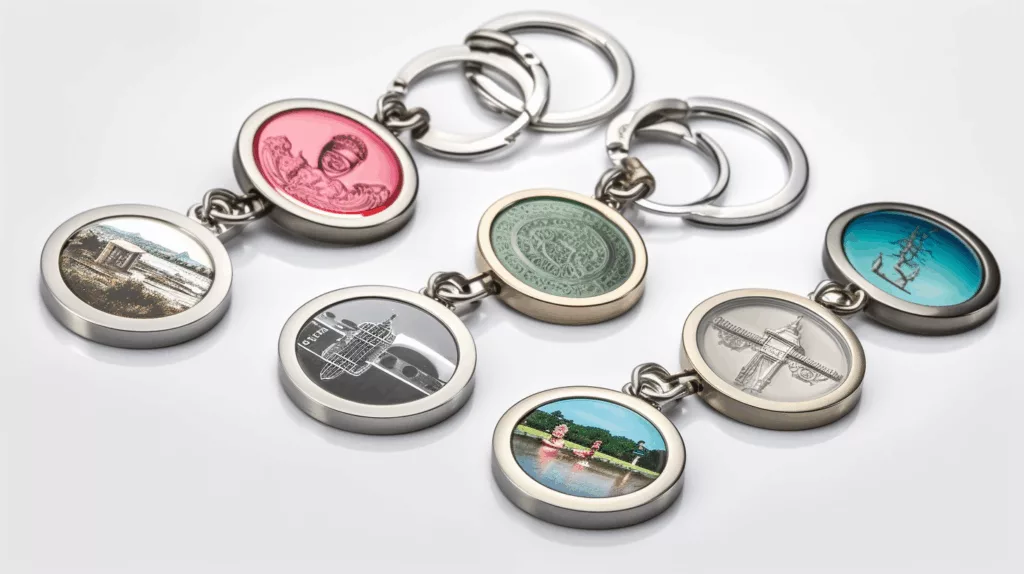 Applications of zinc alloy custom keychains including souvenirs, promotional branding, fashion accessories, and club membership gifts by Gairun