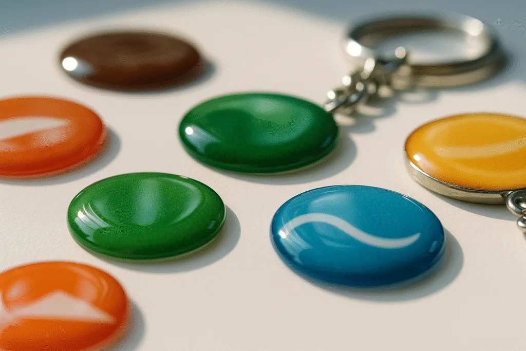 finished epoxy coated badges display finished epoxy coated badges display