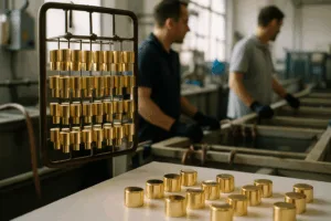 A busy plating and finishing line for shiny, durable perfume caps by Gairun.
