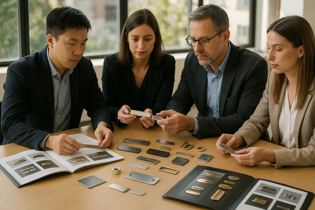 buyer team reviewing custom metal products buyer team reviewing custom metal products