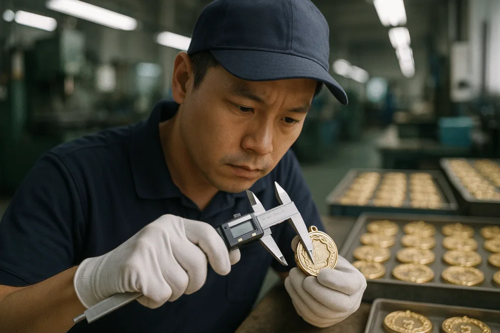 inspecting mould accuracy medal production