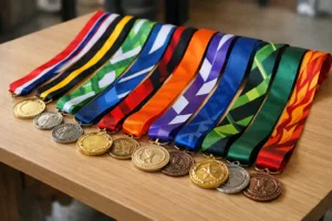 Custom sports medal ribbons in various styles