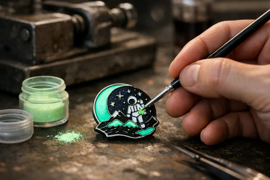 applying glow pigment enamel pins applying glow pigment enamel pins