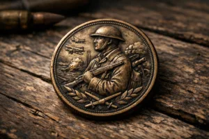 An authentic-looking World War I challenge coin highlights the origins and tradition of these military tokens.