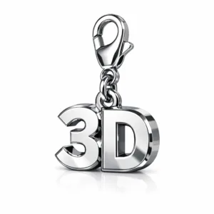 This variant features a 3D charm zipper pull crafted from zinc alloy with a shiny nickel plating, exhibiting a polished mirror-like surface and crisp beveled edges for a premium appearance. Ideal for modern garments or accessories.