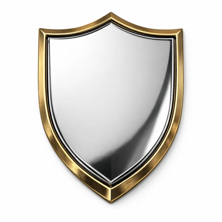 A shield-shaped vintage souvenir in shiny nickel finish with a flat 2D surface and crisp beveled edge. Crafted from zinc alloy, ideal for classic collectible displays. No enamel or additional color.