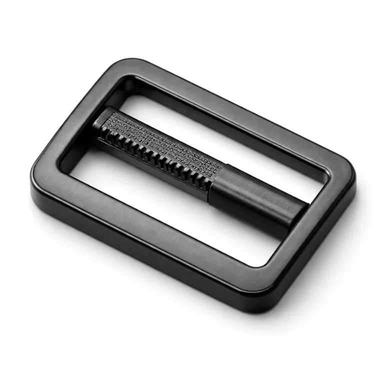 gr backpack strap buckle matte A rectangular backpack strap buckle crafted from zinc alloy, finished in matte black with crisp beveled edges. Ideal for modern backpacks requiring a sleek, contemporary look.