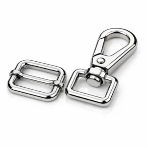 A bag strap buckle hardware crafted from zinc alloy with a shiny nickel-plated polished mirror surface and crisp beveled edge. Ideal for premium handbags, this variant offers a sleek and modern look, photographed on a pure white background for e-commerce.