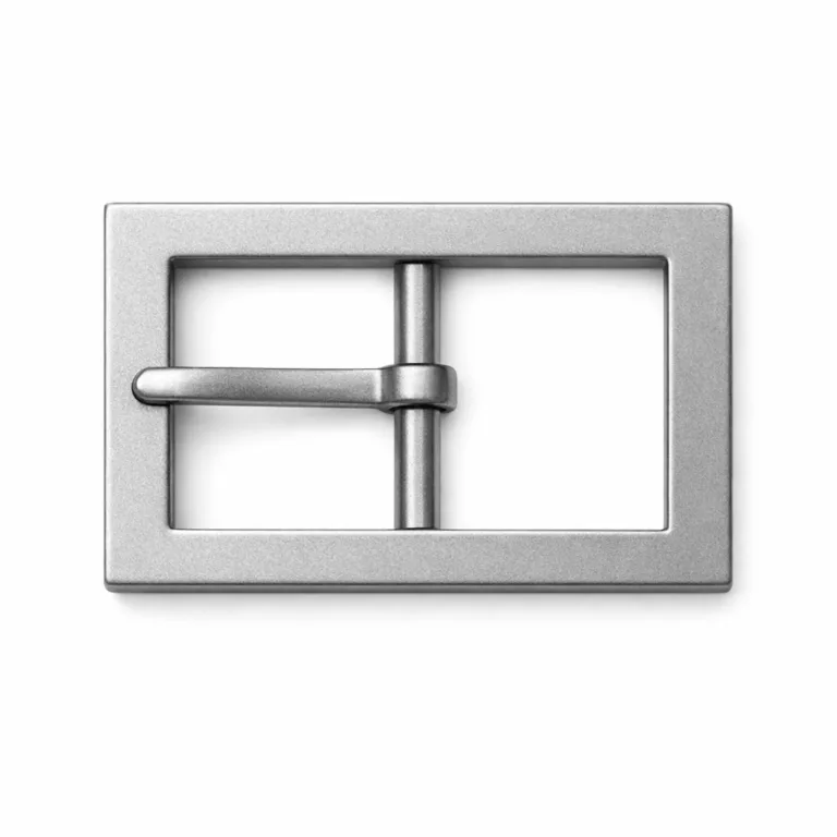 This modern center-bar belt buckle showcases a stainless steel look with a sandblasted matte finish, featuring a minimalist 2D flat design and straight edges—ideal for contemporary belt styles.
