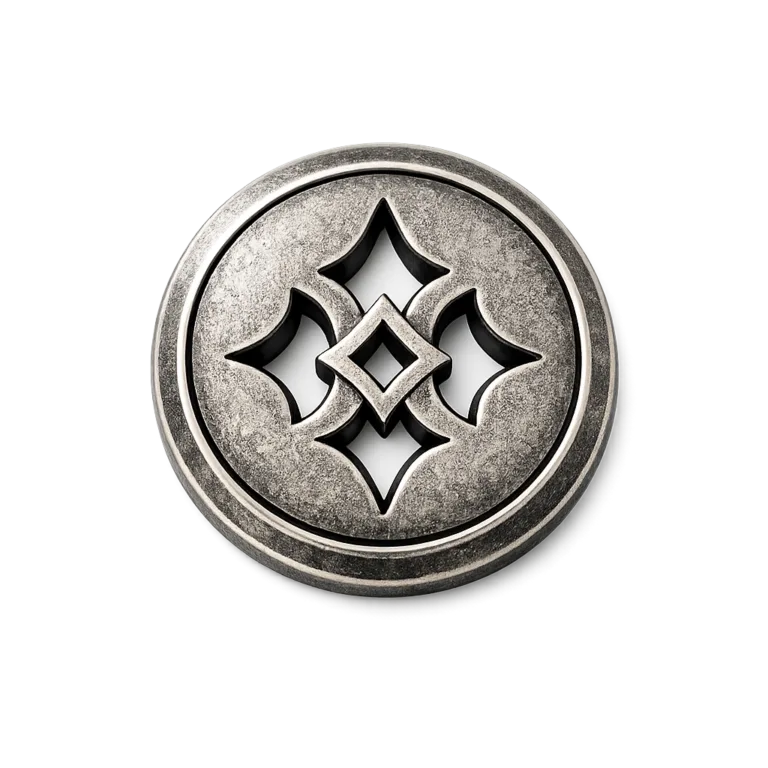 gr cut out metal button antique silver beveled A cut-out design metal button crafted from zinc alloy, featuring an antique silver finish and a crisp beveled edge with 2D flat relief suitable for elegant apparel.