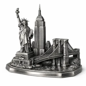 A die-cast 3D landmark souvenir crafted from zinc alloy with an antique silver finish, showcasing high-relief features and a crisp beveled edge. The detailed design is ideal for collectors and visitors seeking a premium, realistic keepsake.