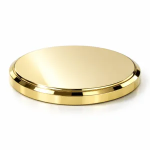 A zinc alloy gold electroplated decorative lid featuring a highly polished mirror finish and crisp beveled edges, perfect for premium closures.