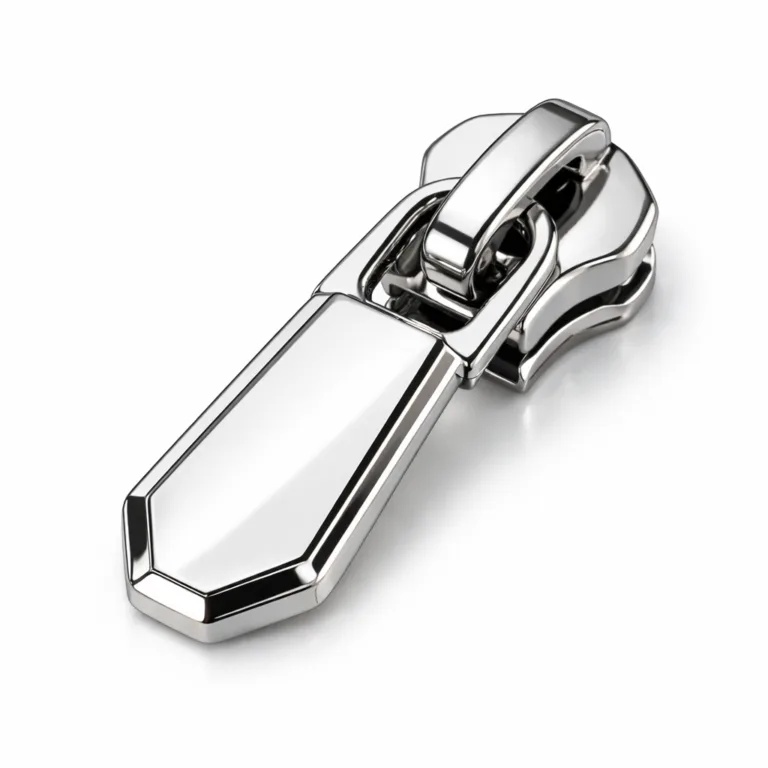 gr electroplated zipper slider nickel polished A single electroplated zipper slider pull crafted in zinc alloy, featuring a highly polished shiny nickel finish and crisp beveled edge detail. Ideal for high-end apparel zippers.