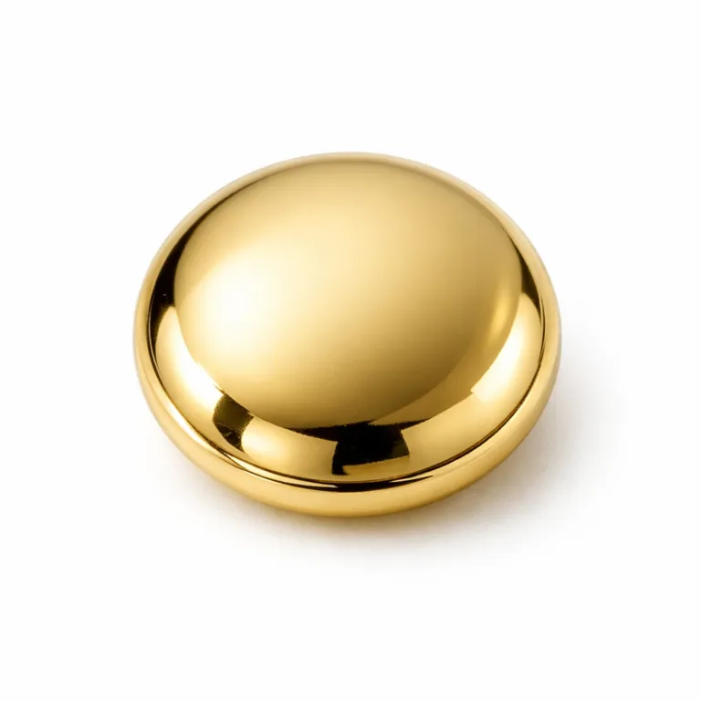 A single round blazer button made from zinc alloy, featuring a mirror-polished gold plating and a soft, rounded edge for a classic and timeless look. Perfect for formal blazers and uniforms.