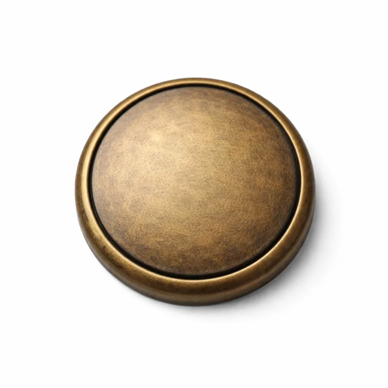 gr heavy duty outerwear antique brass A classic heavy-duty outerwear button crafted in brass with an antique brass finish, featuring a flat 2D design and soft rounded edge. Ideal for coats, jackets, and durable garments needing timeless style.