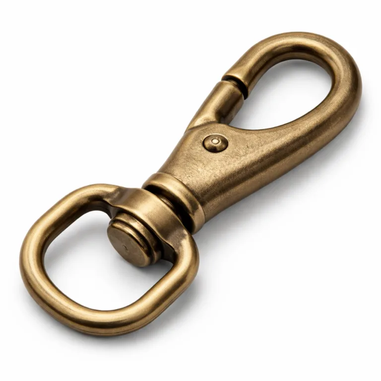 This variant shows the heavy-duty spring clasp in a durable brass material with an antique brass matte sandblasted surface and soft rounded edges, ideal for vintage-style applications.