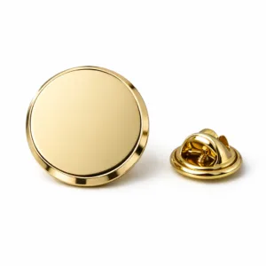 A classic round lapel pin badge crafted from zinc alloy with a polished gold finish, crisp beveled edge, and standard butterfly clutch attachment. The bright metallic surface and detailed edges create a professional presentation for any occasion.