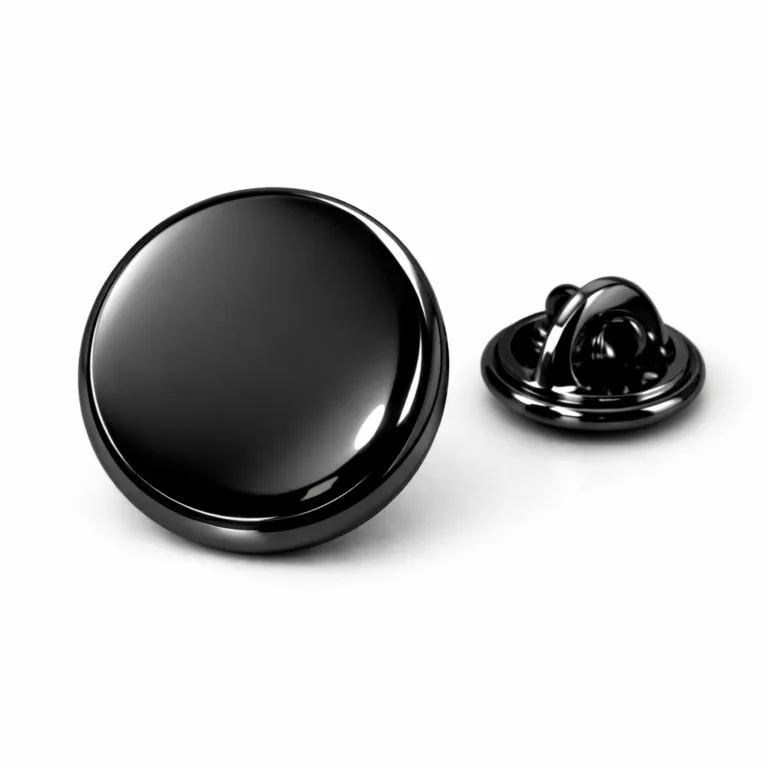 This badge variant features a shiny black nickel finish and a polished mirror surface, giving it a premium stainless steel resemblance. Rounded edges and butterfly clutch backing make it a stylish and easy-to-use accessory.