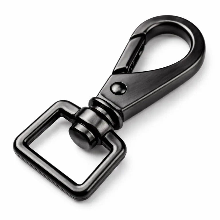 A clasp hook crafted in a brushed black nickel finish, featuring distinct, crisp beveled edge details to highlight modern manufacturing. High realism studio photo ideal for online catalogs.