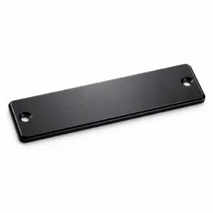 A commercial e-commerce image of a rectangular aluminum matte black nameplate featuring crisp white engraving, beveled edges, and two clean screw holes for secure mounting.