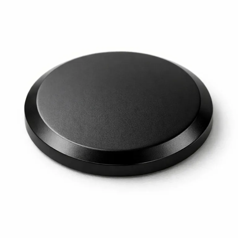 Matte black button crafted from zinc alloy with a sharply defined beveled edge, adding a contemporary touch and visual interest, perfect for tailored garments or fashion accessories.