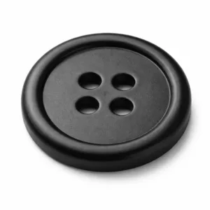 Single matte black plated button made from zinc alloy, showcasing a smooth, soft rounded edge for a modern and versatile look. Ideal for coats, jackets, or bags where understated style is desired.