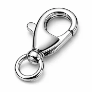 A classic necklace clasp hook made from zinc alloy with a highly polished shiny nickel finish. Features a mirror-like surface and crisp beveled edge, ideal for high-end jewelry making.
