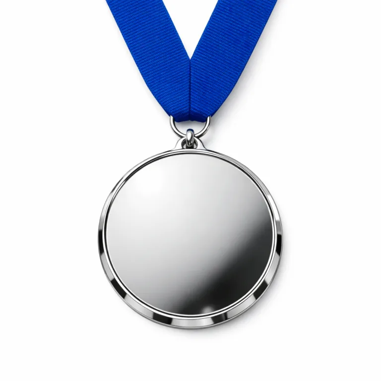 gr school excellence nickel beveled This school excellence medal features a zinc alloy base with a shiny nickel plating for a modern, polished look. Crisp beveled edges and a highly reflective mirror surface highlight the craftsmanship, and a standard ring attaches a subtle blue ribbon.