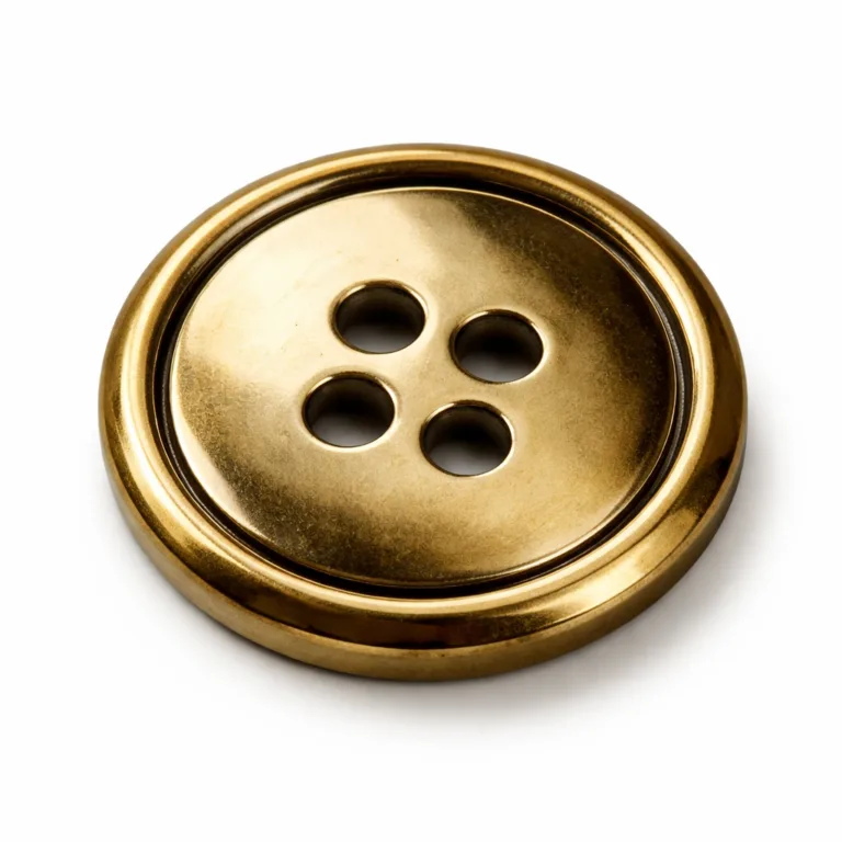 gr stamped brass button polished A stamped brass sewing button featuring a classic antique brass finish with a polished mirror surface and crisp beveled edge, ideal for high-end apparel and accessories.