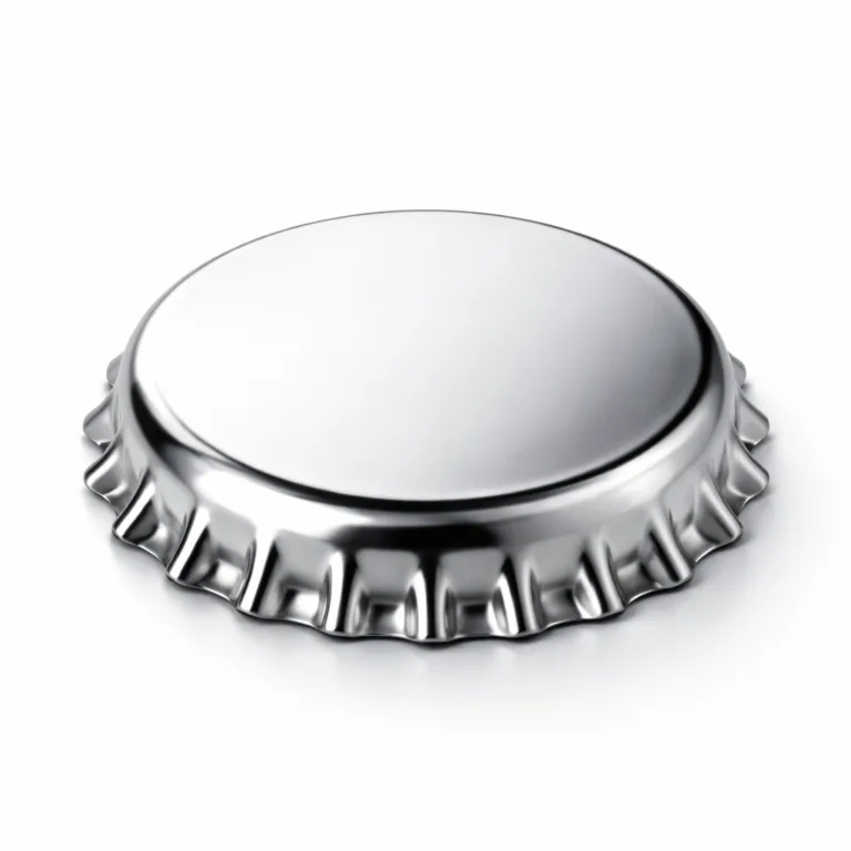 A sleek stamped bottle cap top in a stainless steel look with a highly polished mirror finish and a flat, modern 2D profile. Perfect for premium beverage brands.