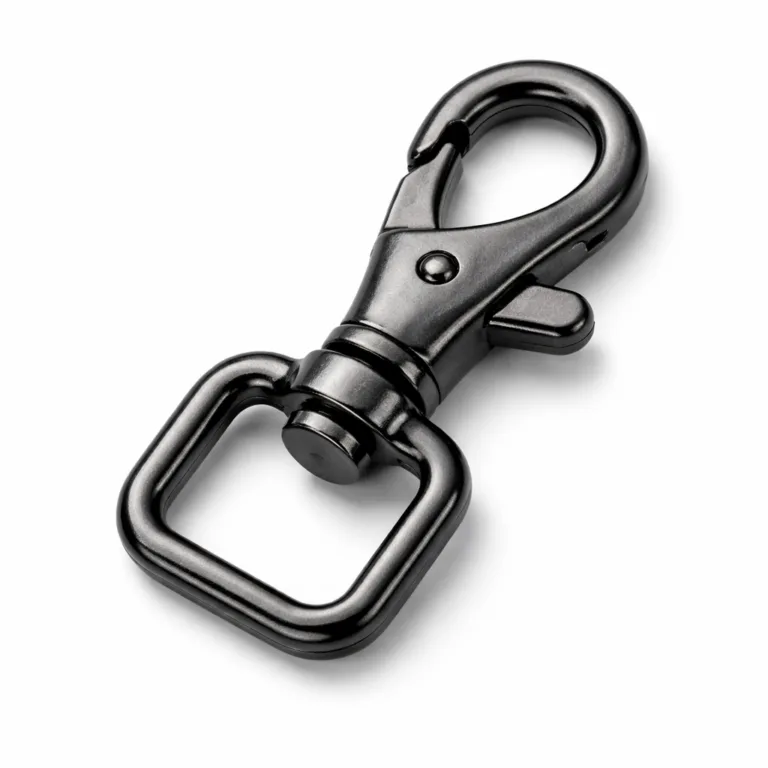 Detailed product photo showing a stainless steel swivel hook clasp with a matte black nickel plated finish, sandblasted surface texture, and a flat 2D profile. Sleek modern look for keychains or bags.