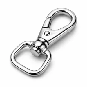 High-detail studio photo of a swivel hook clasp made from zinc alloy with a shiny nickel plated finish, featuring a polished mirror-like surface and soft rounded edges. Designed for secure attachment and easy rotation.