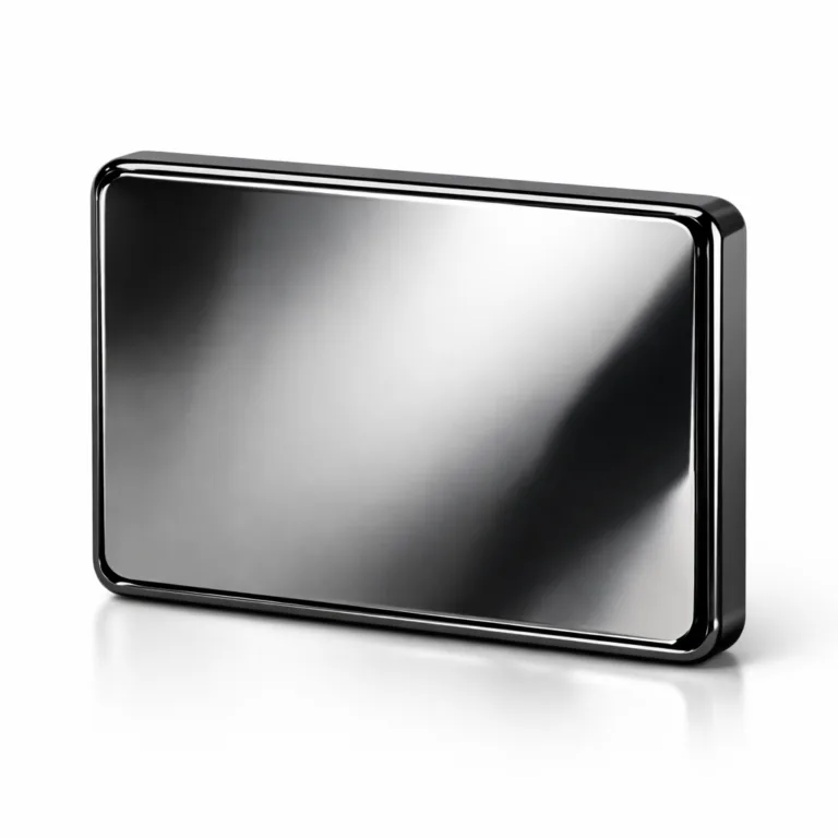 Sophisticated rectangular theme park collector souvenir manufactured from stainless steel, featuring a reflective polished mirror black nickel finish and soft rounded edges for a sleek look. Ideal for modern collections.