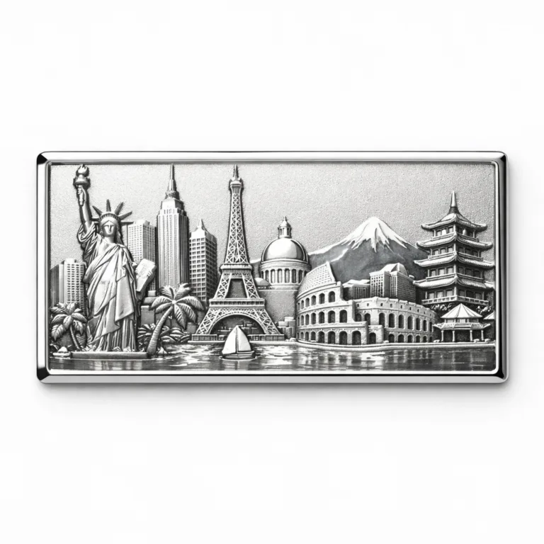 gr tourist magnet nickel flat Sharp rectangular magnet-style souvenir made of zinc alloy with a polished silver finish. The edges are crisp and beveled, giving it a sleek, modern appearance suitable for display or collection.