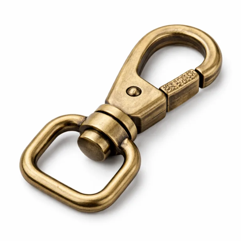 An antique brass trigger snap clasp with a sandblasted matte surface and crisp beveled edges, crafted for a vintage aesthetic. The matte finish reduces reflections and enhances the classic look suitable for artisan accessories or bags.