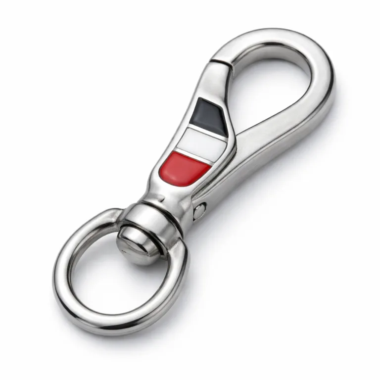 Modern trigger snap clasp inspired by stainless steel, featuring a brushed surface texture and a subtle soft enamel fill in the recessed accent area. The rounded profile combines style and manufacturing feasibility for fashion-forward uses.