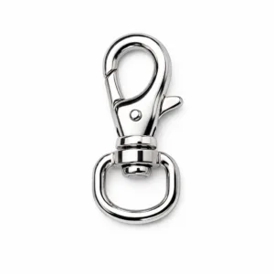 A trigger snap clasp made from zinc alloy, featuring a polished shiny nickel finish and soft rounded edges. Ideal for keychains, bags, or accessories. High-resolution studio lighting highlights the reflective surface and smooth contours.