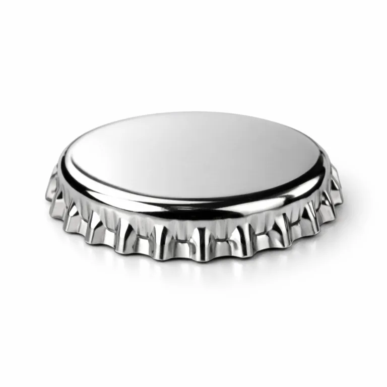 gr twist off bottle cap nickel This twist-off metal bottle cap features a tinplate construction with a shiny nickel finish and crisp beveled edges. The ridged side profile enhances grip, while the polished mirror surface gives a premium, reflective appearance.