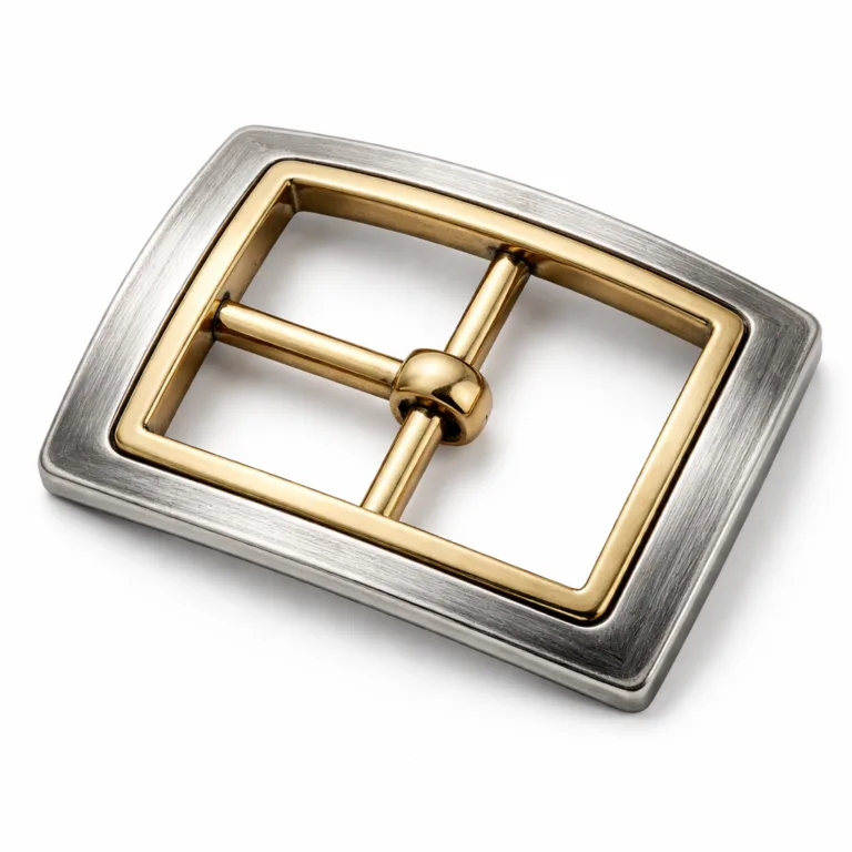 A two-tone antique silver and gold buckle made from zinc alloy, designed with a brushed texture and crisp beveled edges. This variant combines vintage character with sharp modern lines for diverse style applications.