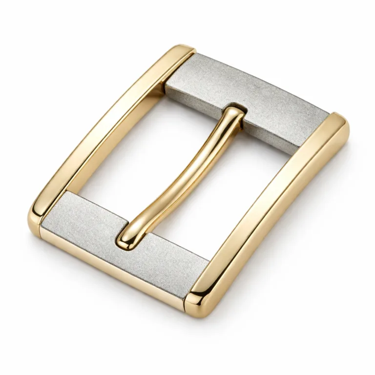 A modern two-tone plated zinc alloy buckle featuring a sandblasted matte finish and flat 2D profile. Gold and silver segments are distinctly divided for a clean, minimal aesthetic.