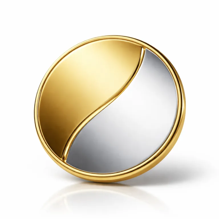 High-realism studio photo of a round flat two-tone electroplated souvenir made with zinc alloy and brass, featuring a shiny gold and silver finish and soft rounded edge. Ideal for e-commerce display.