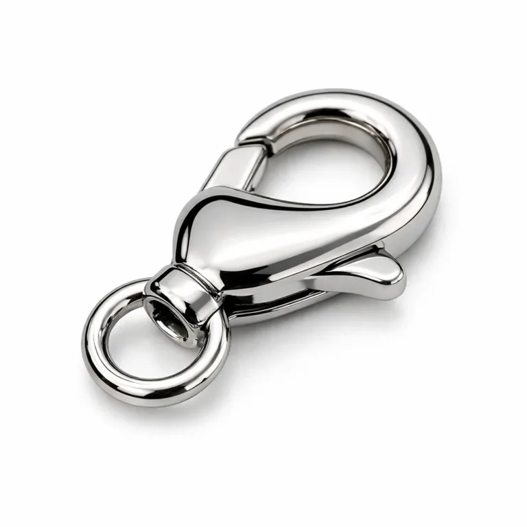 gr zinc alloy lobster nickel A zinc alloy lobster clasp with a bright shiny nickel finish, featuring soft rounded edges and a polished mirror surface. Ideal for jewelry and accessory applications.