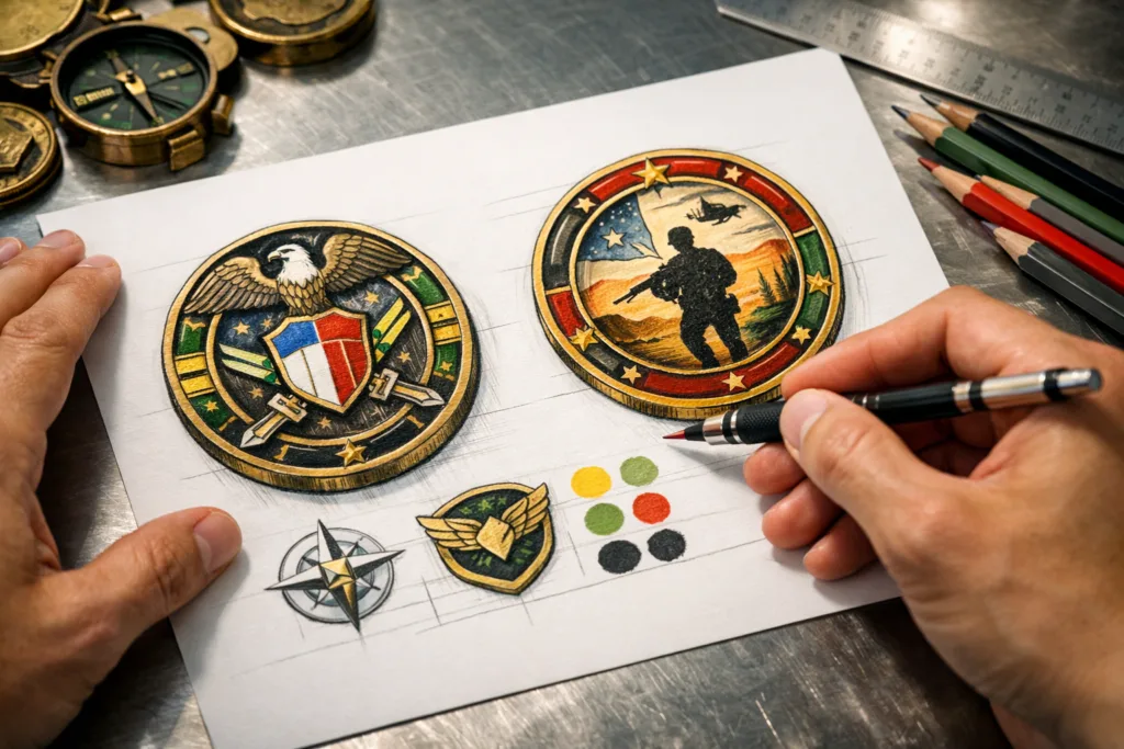 military coin design sketch planning