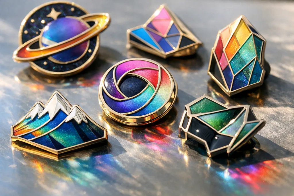 stained glass gradient enamel pin array stained glass gradient enamel pin array