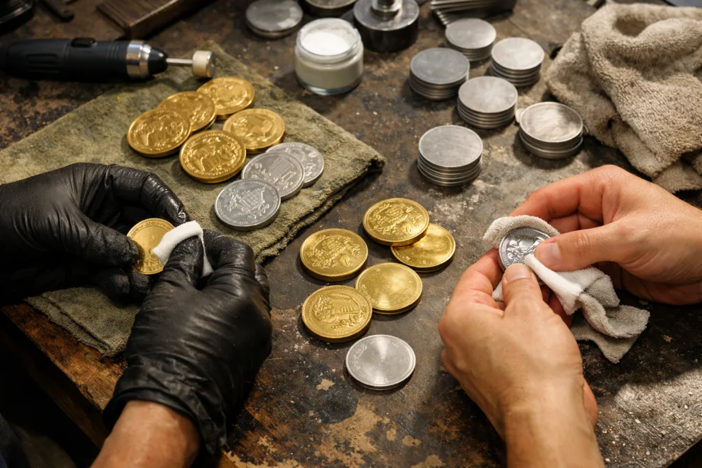 artisan workshop polishing coins artisan workshop polishing coins