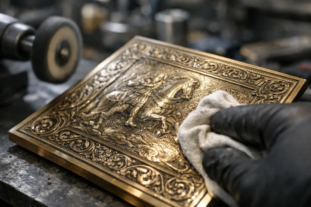 polished etched metal employee plaque